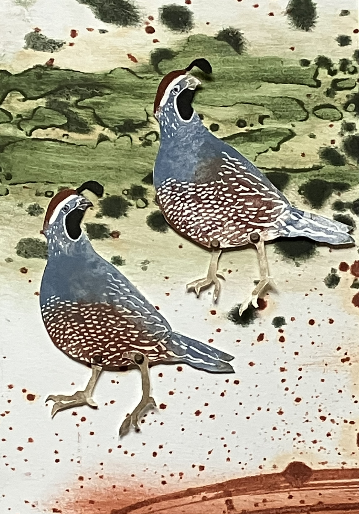 painting of two quail in a landscape