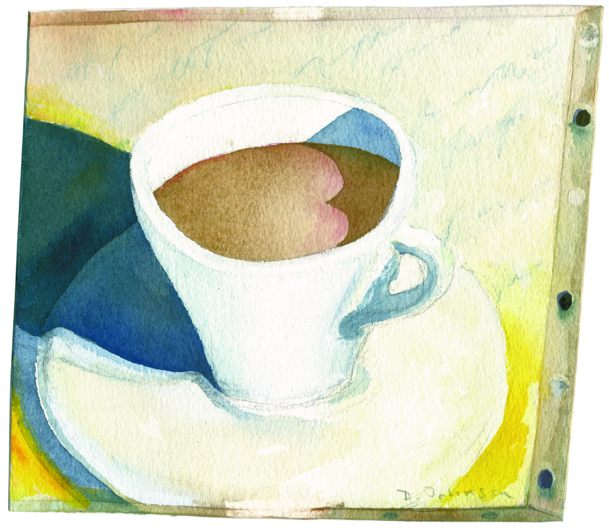 watercolor of a cup of hot beverage with heart on top