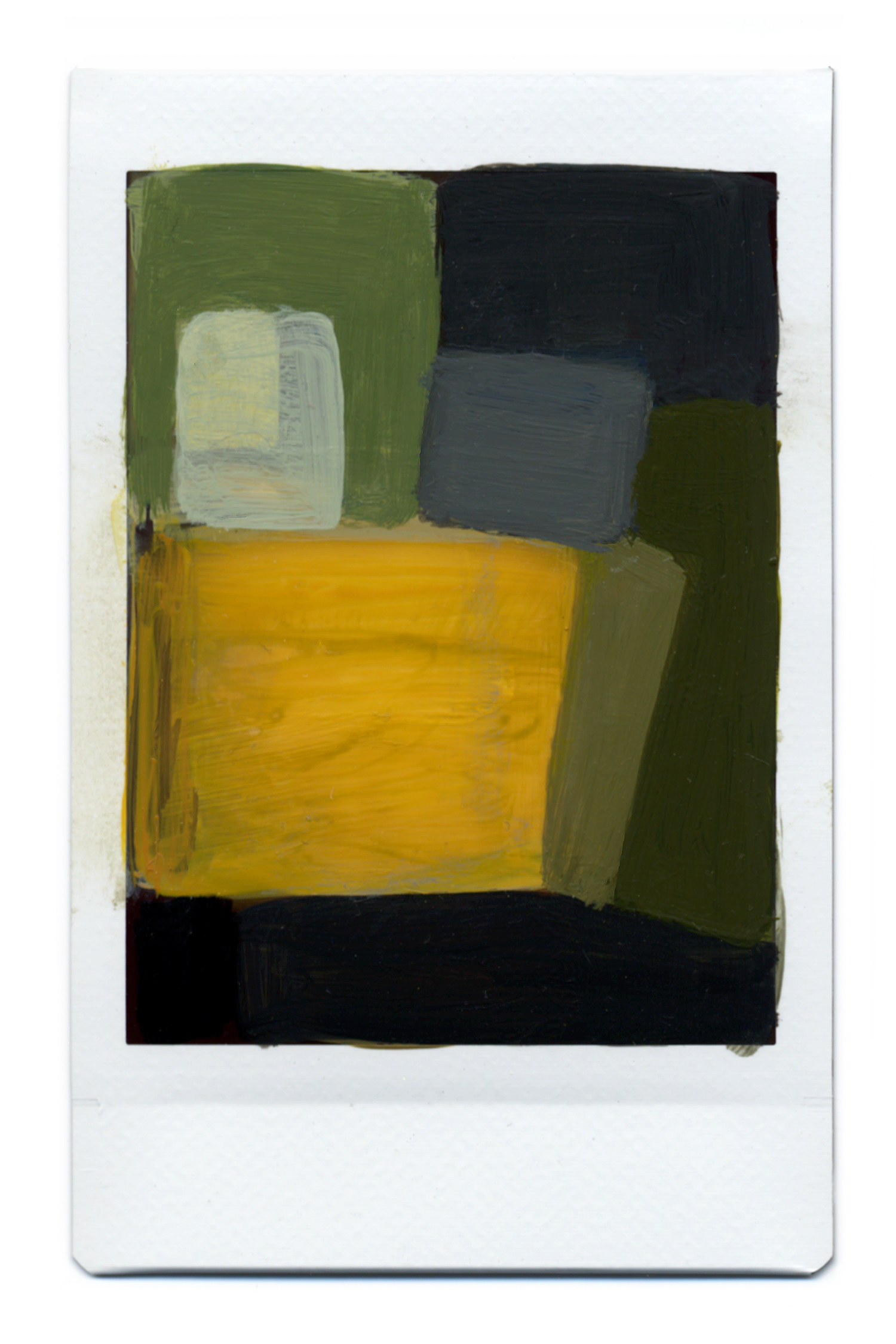 abstract painting of different sizes of squares over polaroid image